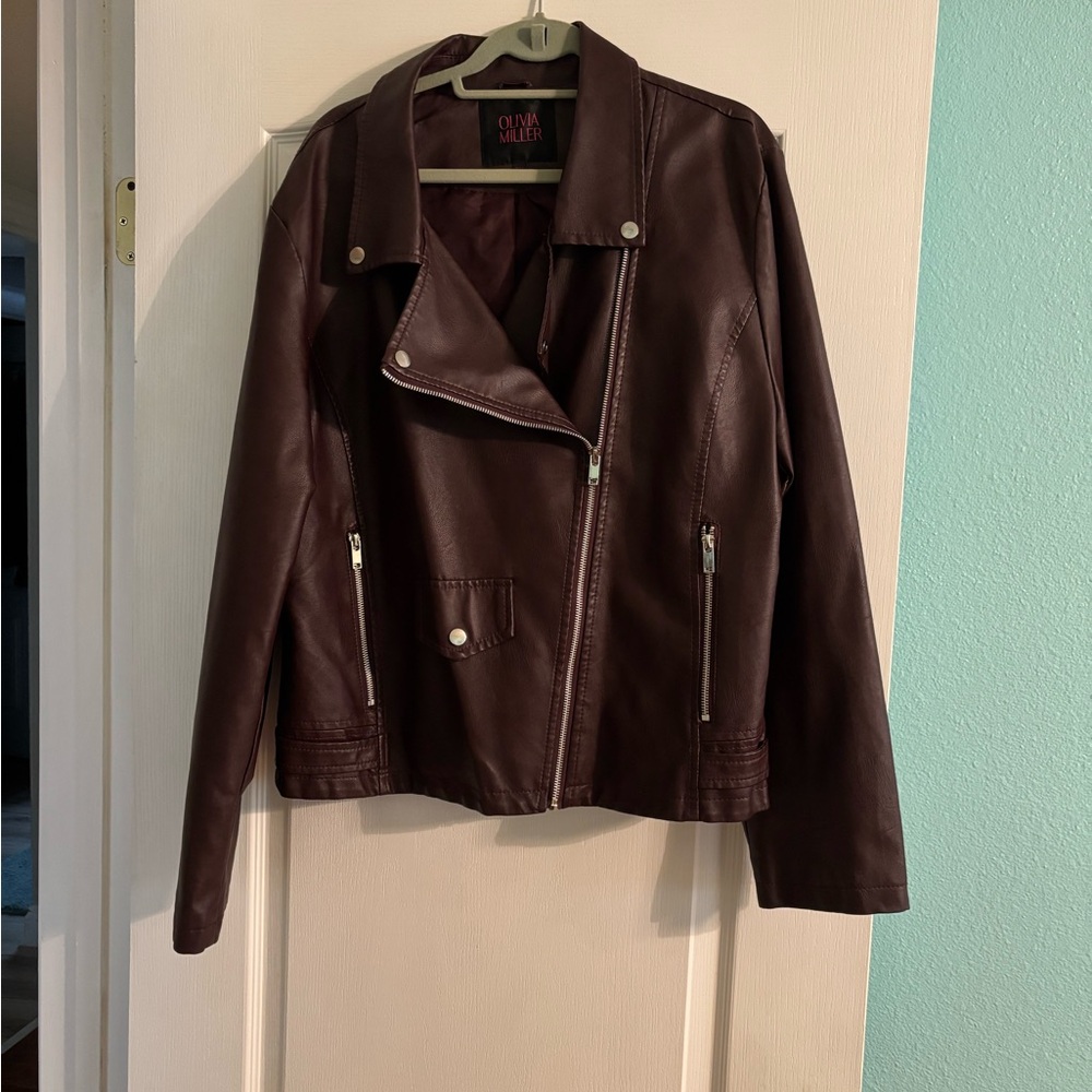 Olivia Miller Burgundy Leather Moto Jacket